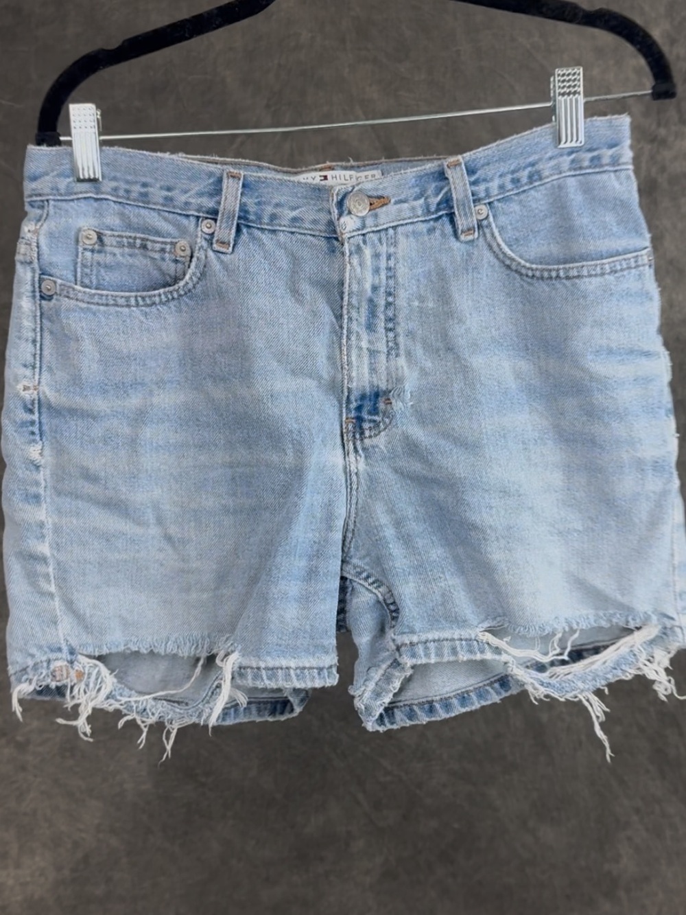 Tommy Hilfiger Distressed Denim Shorts | Light Wash Cutoff | Size 10
